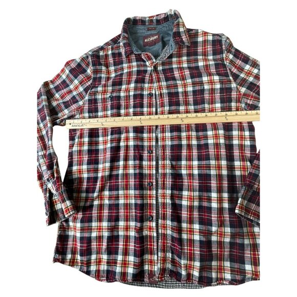 Alesbury Men’s Flannel Shirt Size L Red Plaid Long Sleeve Button Up Casual Lined - Picture 5 of 13